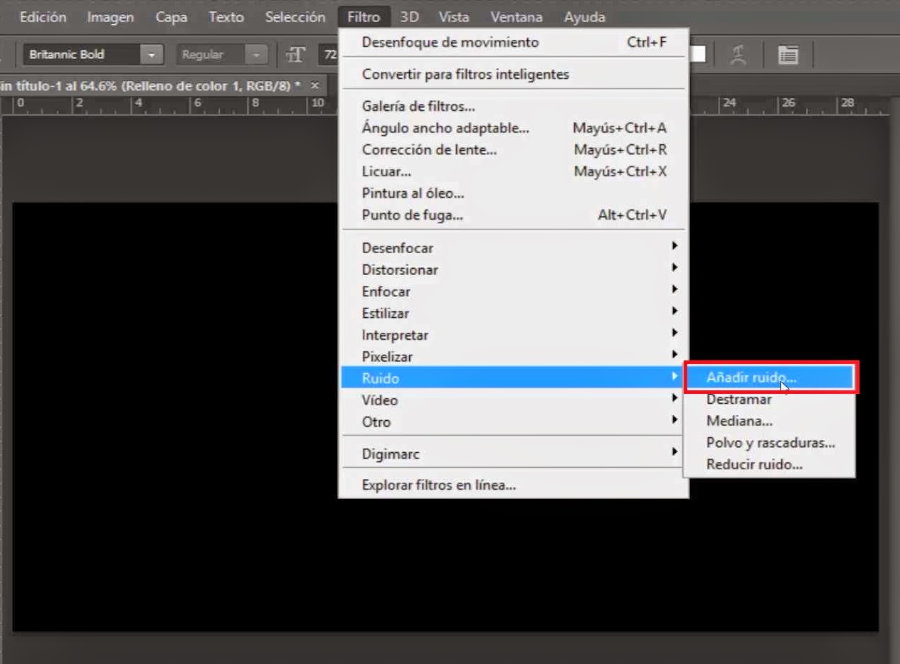 menú filtros ruido añadir ruido