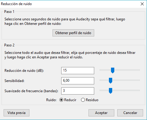 audacity reducción de ruido