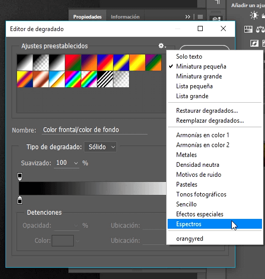 cargar degradados espectros